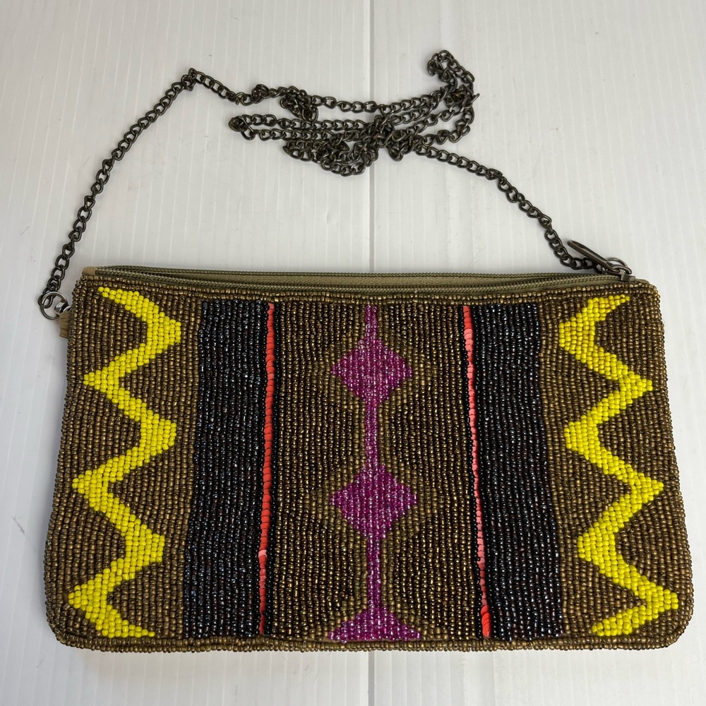 Stradivarius Spain beaded clutch crossbody bag EUC 9.5 x 6” chain strap